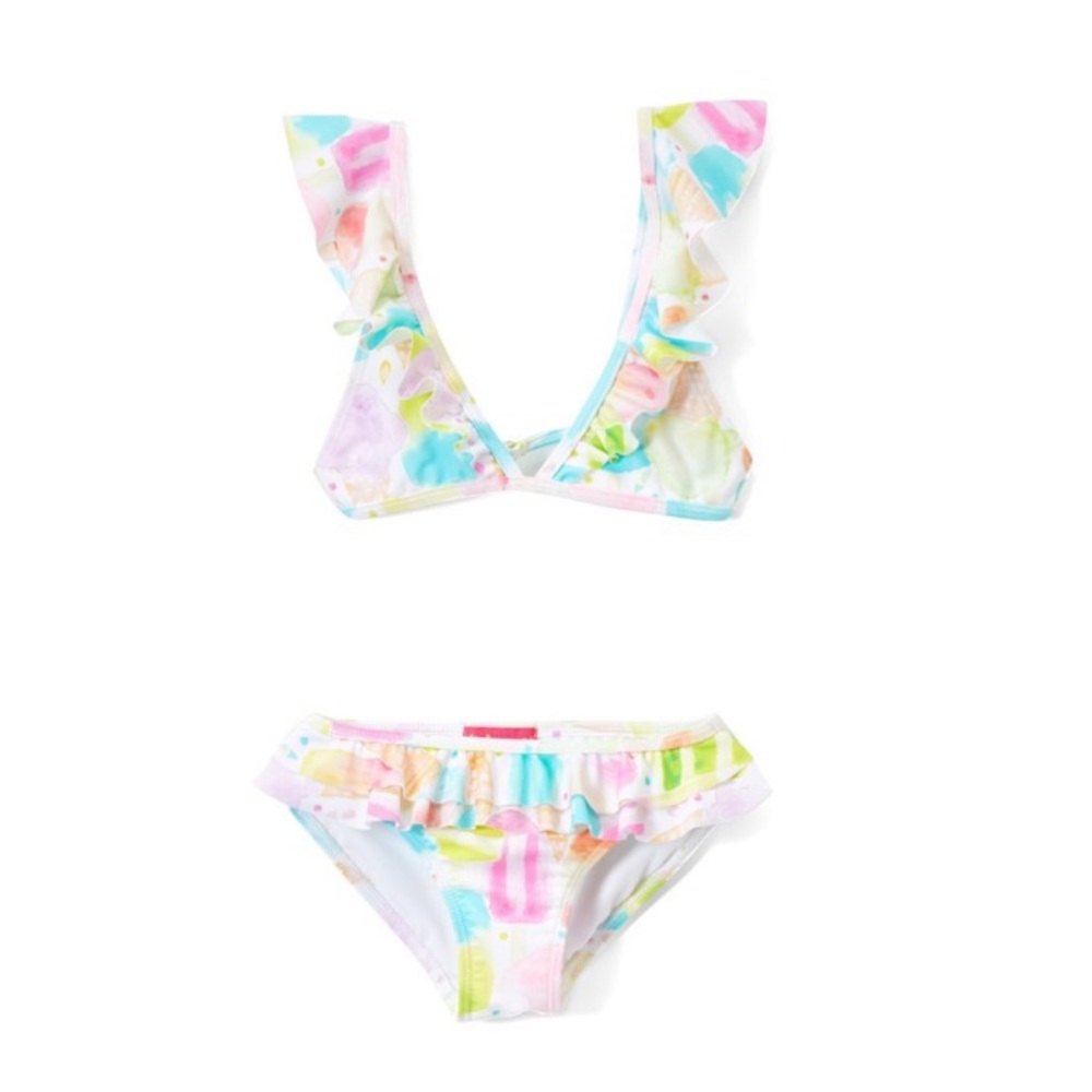 Kate Mack 2T White Ice Cream Flutter-Sleeve Bikini